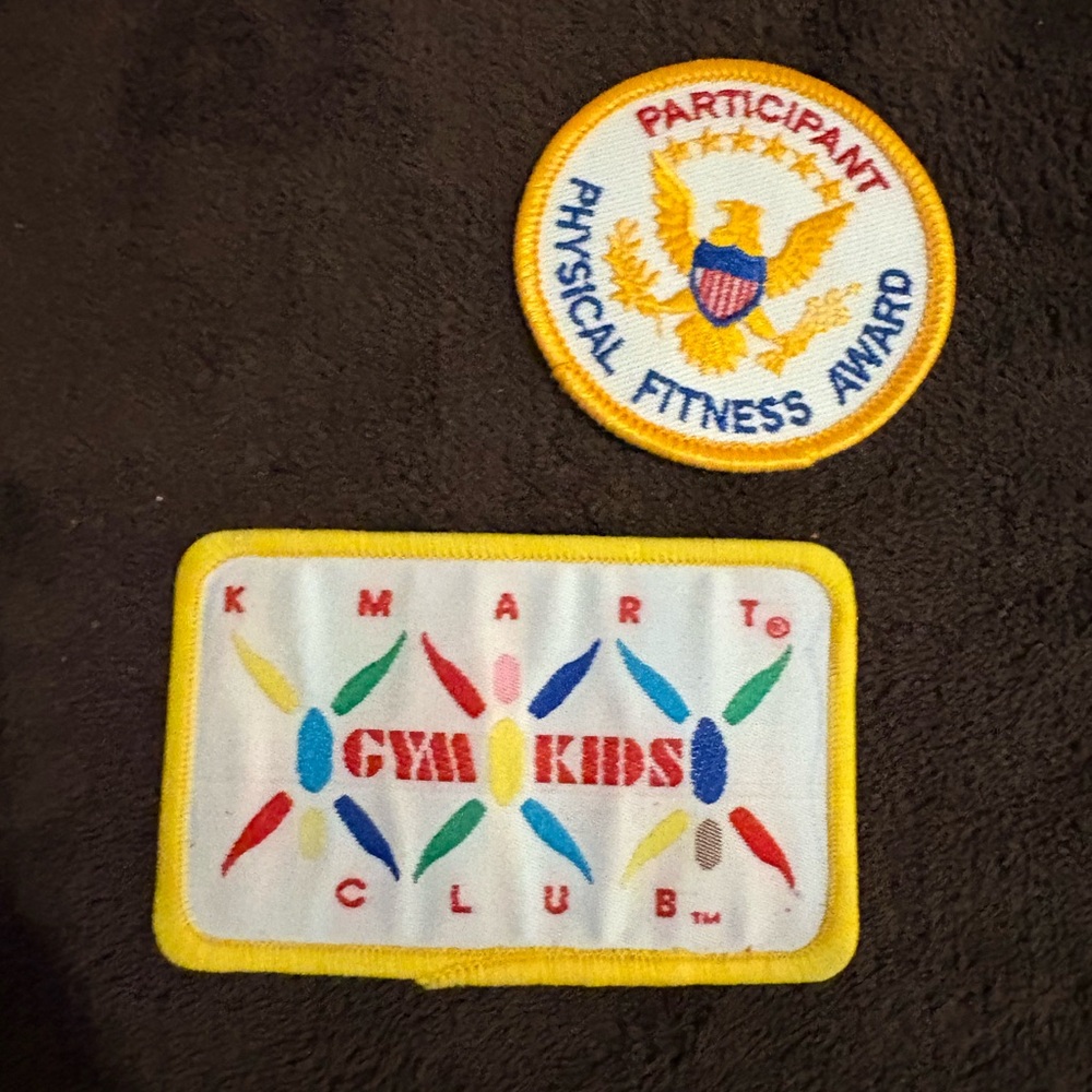 Vintage patches 1990s: participant physical fitness award & Kmart gym kids club